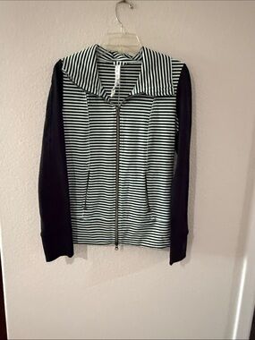 lululemon athletica Black & White Striped Zip-Up Sweater